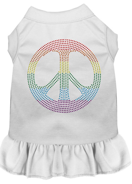 Rhinestone Rainbow Peace Dress White XS